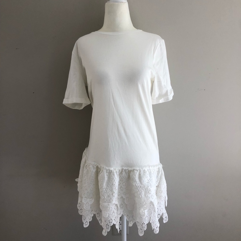 English Factory Lace Trim T-shirt Dress in White - Picture 2 of 7